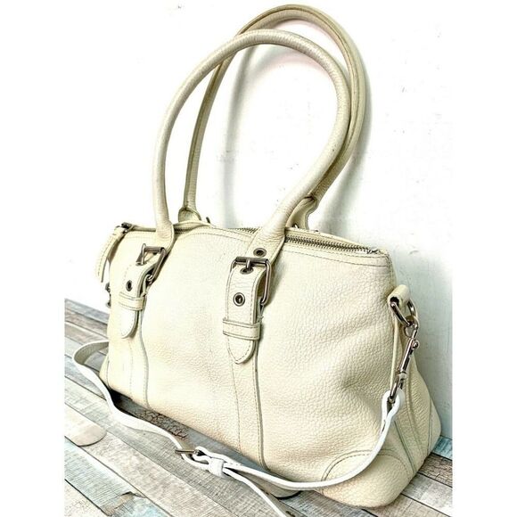 Dooney & Bourke All Weather Leather CREAM IVORY PEBBLED LEATHER ZIP SHOULDER BAG - Picture 2 of 11